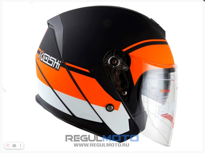 Шлем KIOSHI 526 открытый со стеклом и очками (Черный/ белый /оранжевый)