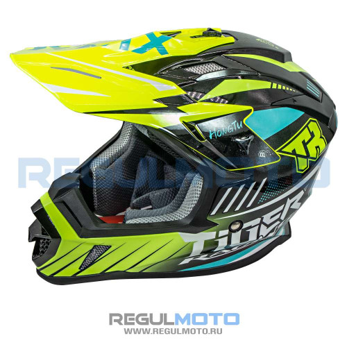 Шлем кроссовый Kioshi TR  (H637) (Белый/ синий/ зеленый)